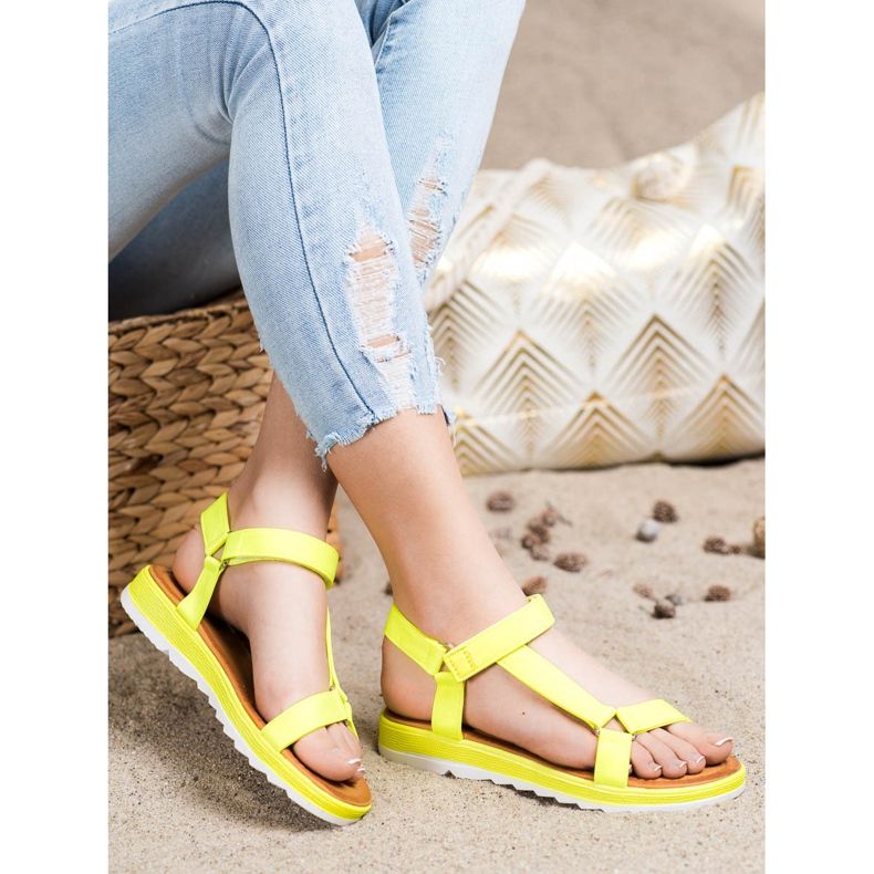 SHELOVET Sandali alla moda con velcro giallo 1