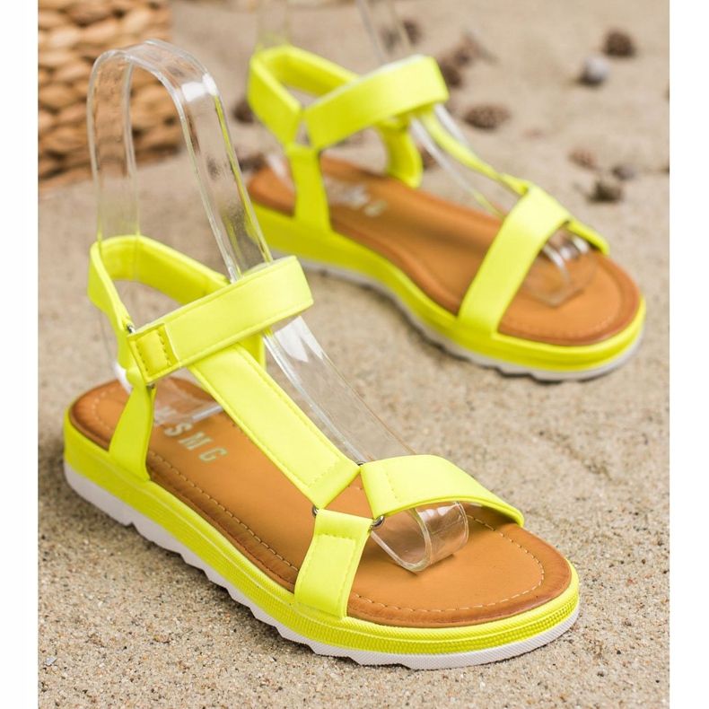 SHELOVET Sandali alla moda con velcro giallo 2