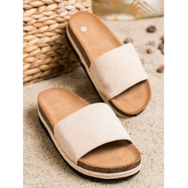 SHELOVET Pantofole in pelle scamosciata sulla piattaforma beige 2
