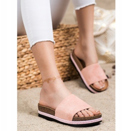 SHELOVET Pantofole in pelle scamosciata sulla piattaforma rosa 1
