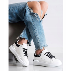 SHELOVET Sneakers Con Allacciatura Glitter bianco nero 2