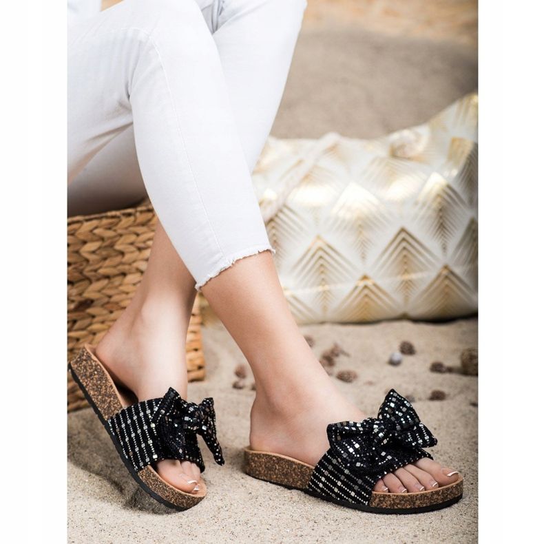 SHELOVET Pantofole Glitter Con Fiocco nero 2