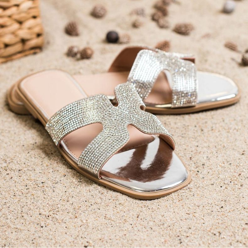 SHELOVET Pantofole Alla Moda Con Cubic Zirconia d'argento 2