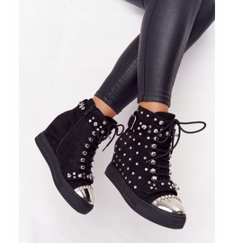 Stivali con zeppa Lu Boo in pelle scamosciata nera con strass nero 1