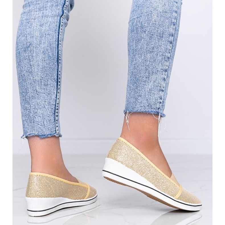 Ballerine luccicanti dorate sulla zeppa Glam Star d'oro 1