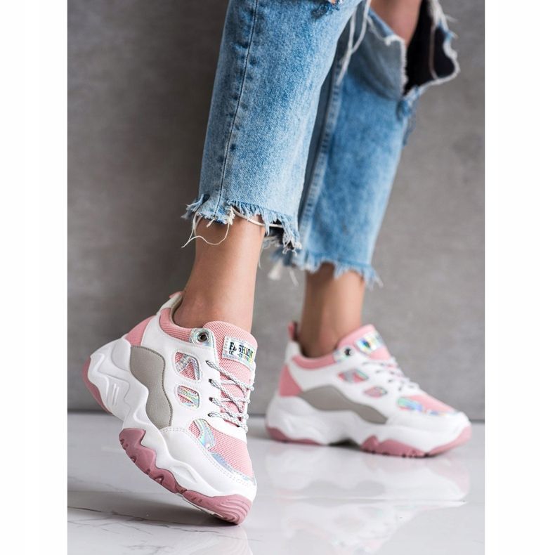 SHELOVET Sneakers con lacci alla moda bianca rosa 1