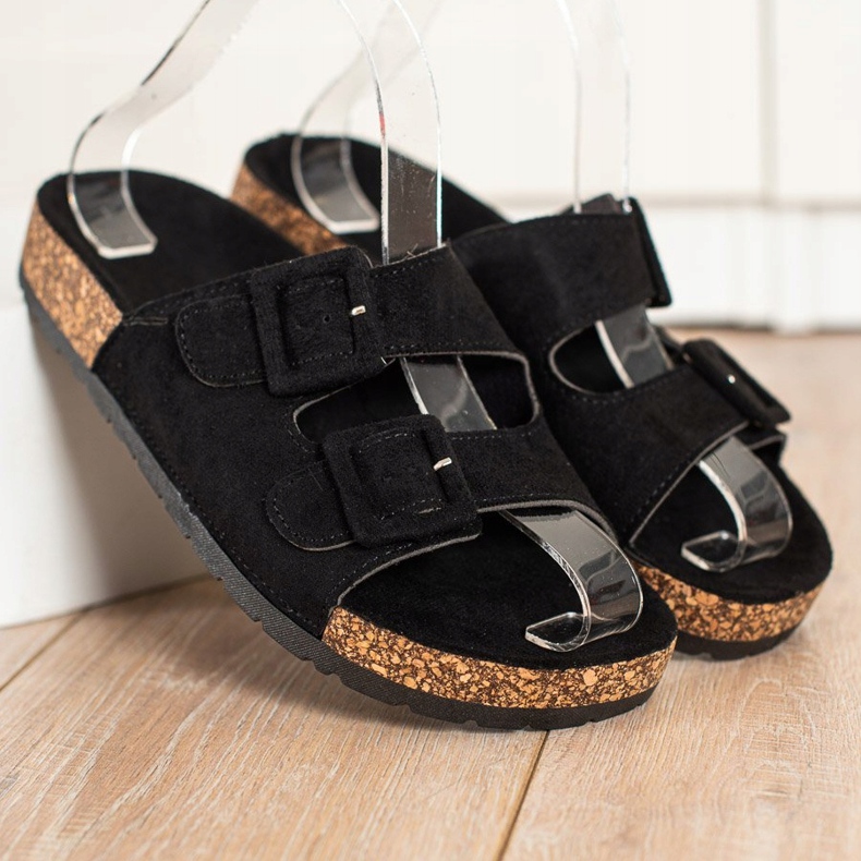 SHELOVET Comode Pantofole Con Fibbie nero 2