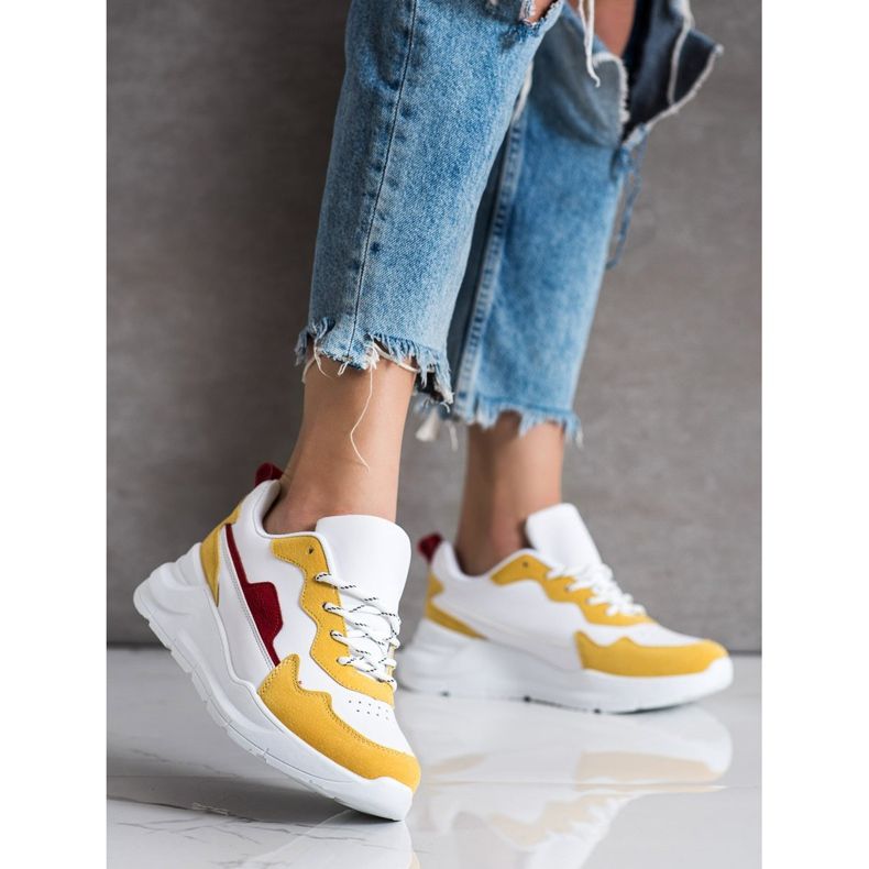 SHELOVET Sneakers Con Inserti In Camoscio bianca giallo 1