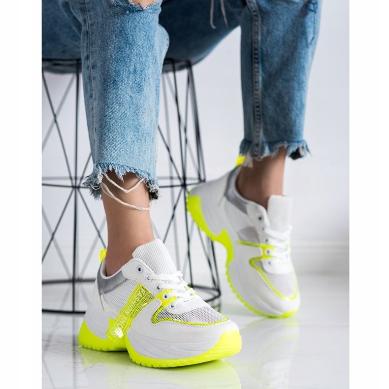SHELOVET Scarpe da ginnastica con scarpe alla moda in rete bianco giallo 2