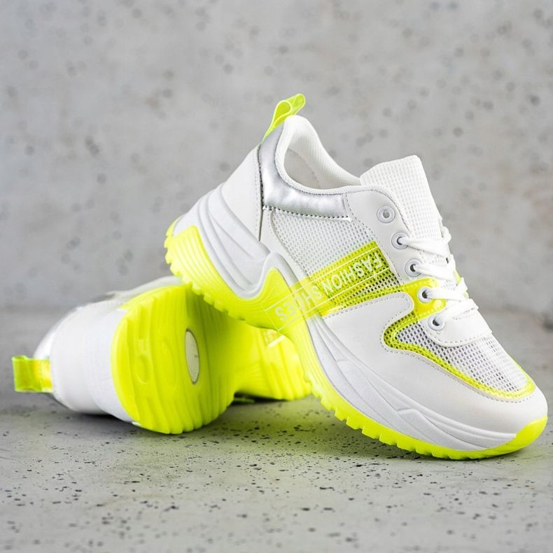 SHELOVET Scarpe da ginnastica con scarpe alla moda in rete bianco giallo 1