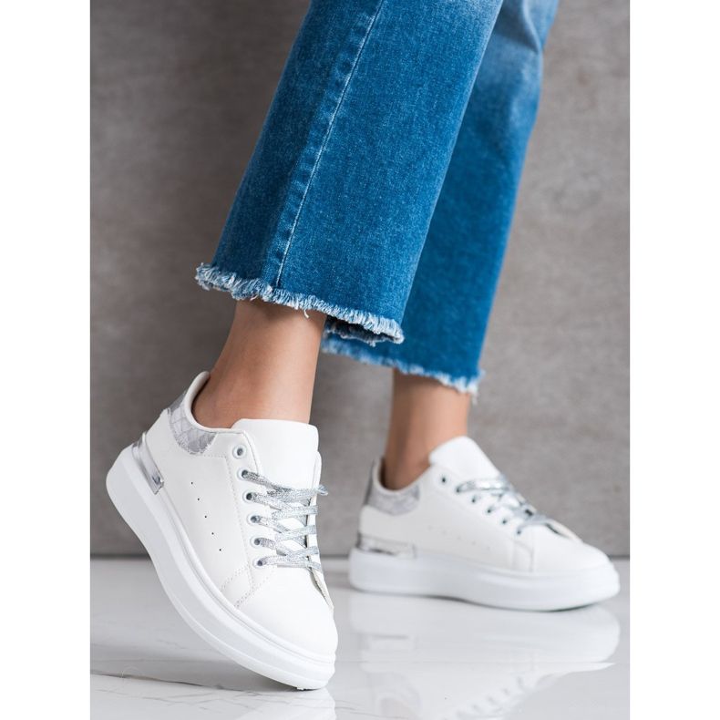 SHELOVET Sneakers Con Allacciatura Glitter bianca 1