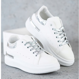 SHELOVET Sneakers Con Allacciatura Glitter bianco 2
