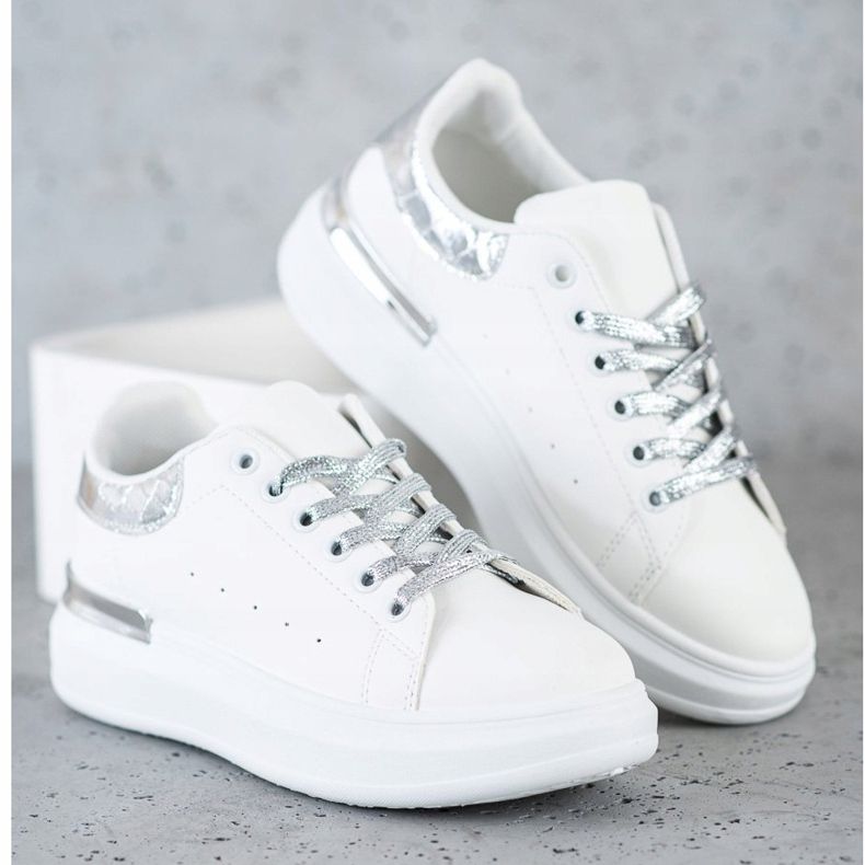SHELOVET Sneakers Con Allacciatura Glitter bianca 2