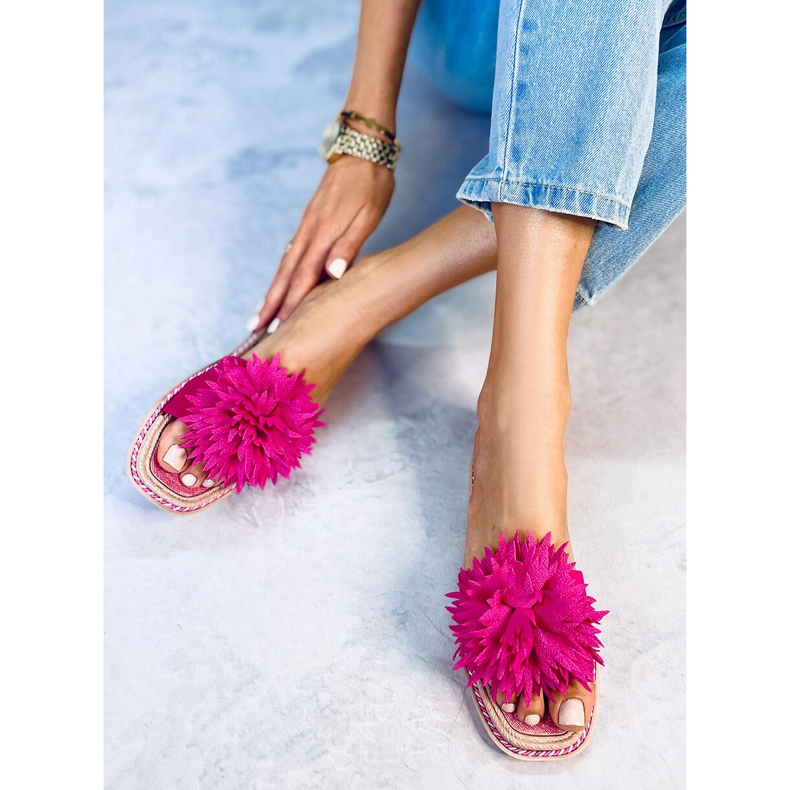 Ciabatte con fiori fucsia 35-218 Plum Red rosa 2