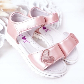 PE1 Sandali per bambini con velcro a cuore rosa 2