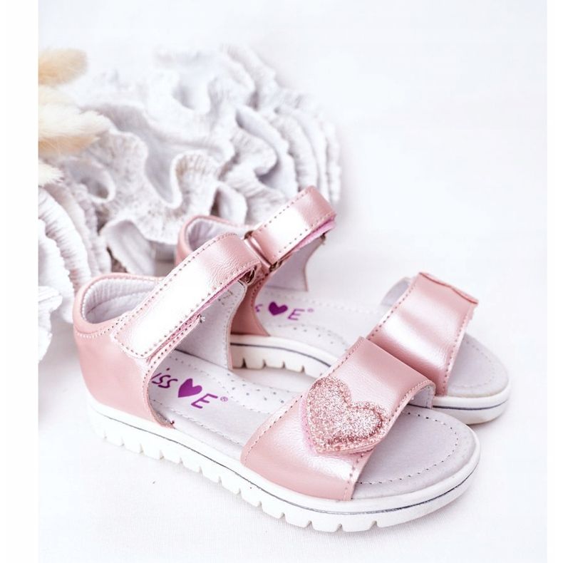PE1 Sandali per bambini con velcro a cuore rosa 1