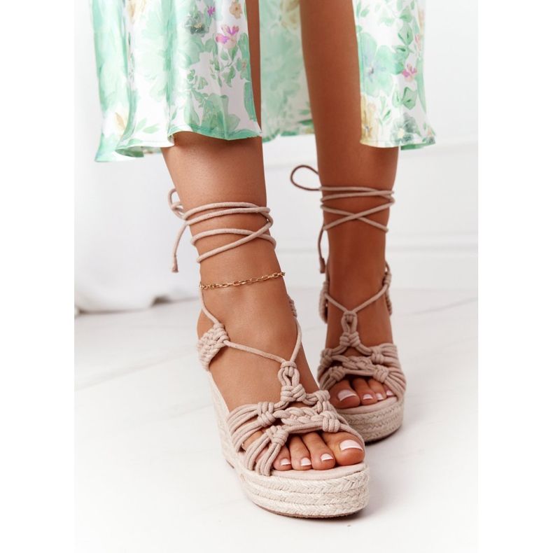 PS1 Sandali con zeppa allacciati con nudo intrecciato Run The World beige 1