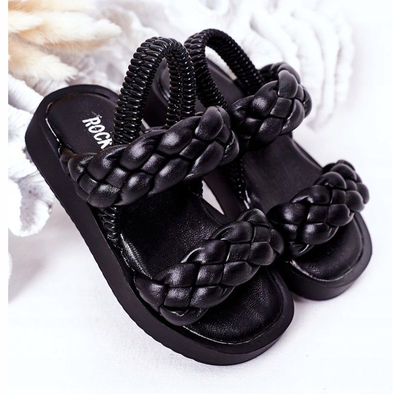 FR1 Sandali per bambini con cutie-pie nero a coste 2