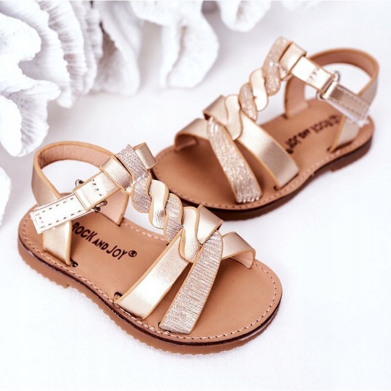 FR1 Sandali Per Bambini Con Broccato Dorato Batilda d'oro 2
