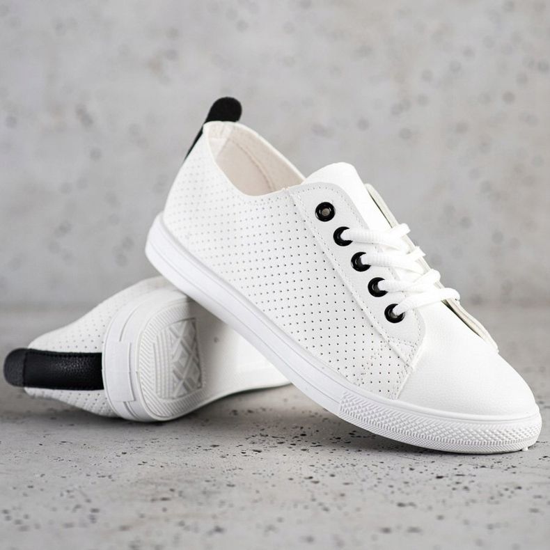 SHELOVET Sneakers Traforate Con Ecopelle bianco 1