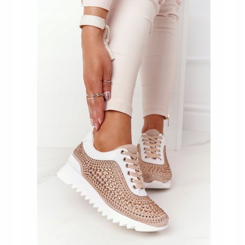 Sneakers Con Zeppa Con Paillettes Lu Boo Beige bianco 2