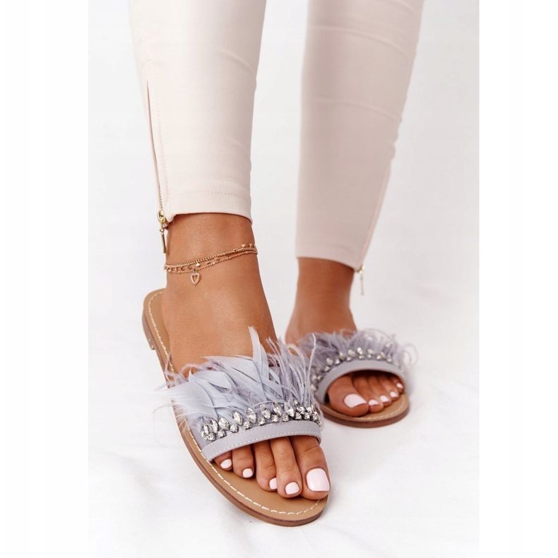 Ciabatte Con Piume Lu Boo Grigie grigio 1