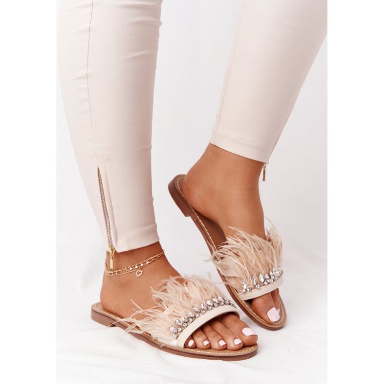 Ciabatte Con Piume Lu Boo Beige 2