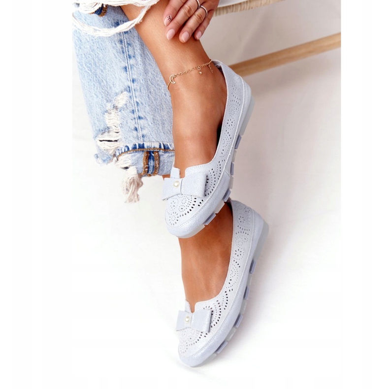 Rio Flore Ballerine Eco-Friendly in Pelle Blu d'argento 2