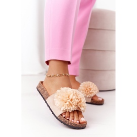 Pantofole Flowerbomb beige su suola in sughero 2
