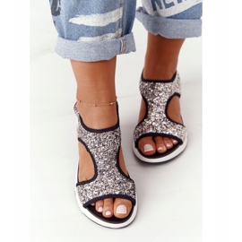 S.Barski Sandali slip-on argento con broccato Zoey nero 1