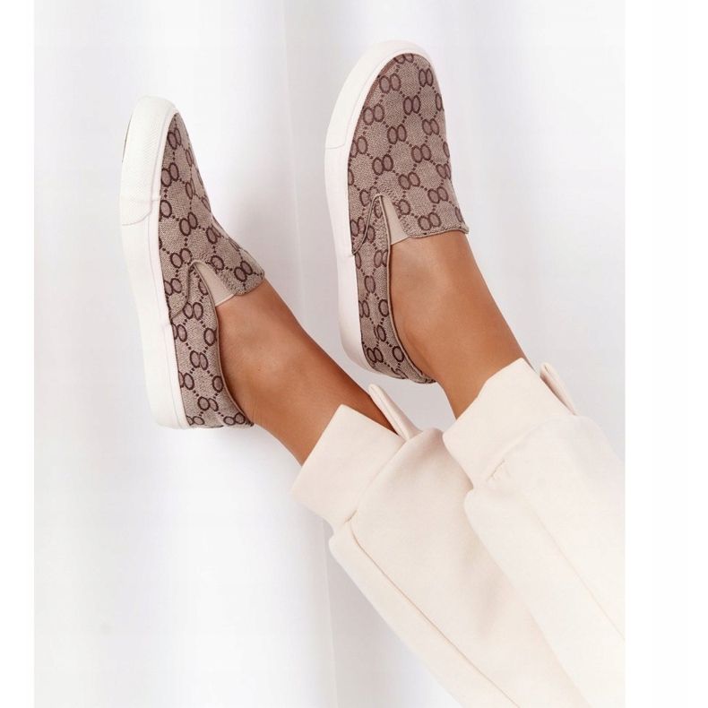 Sneakers da donna con logo Slip-On Khaki Challenge marrone 1