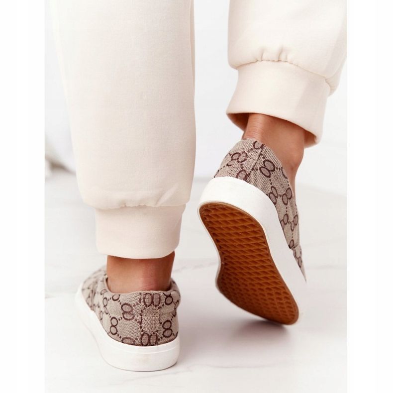 Sneakers da donna con logo Slip-On Khaki Challenge marrone 2