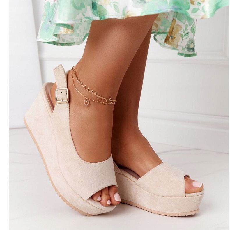 Sandali con zeppa in pelle scamosciata Beige Party Time 1