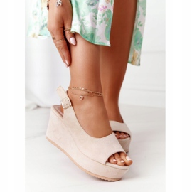 Sandali con zeppa in pelle scamosciata Beige Party Time 2