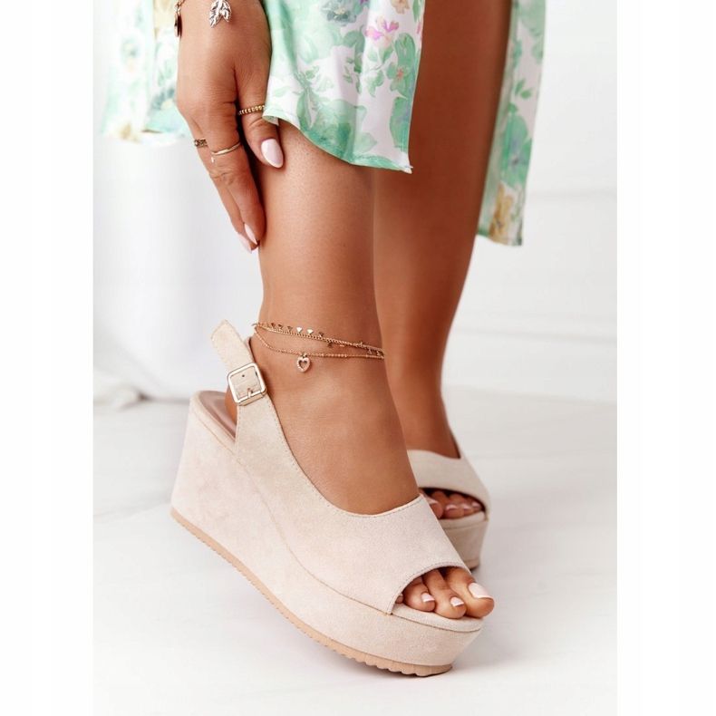 Sandali con zeppa in pelle scamosciata Beige Party Time 2