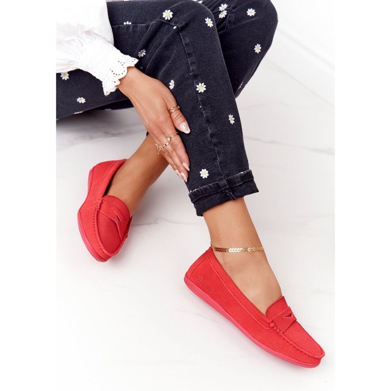 Mocassini da donna in pelle scamosciata Big Star HH274668 Corallo rosso 1