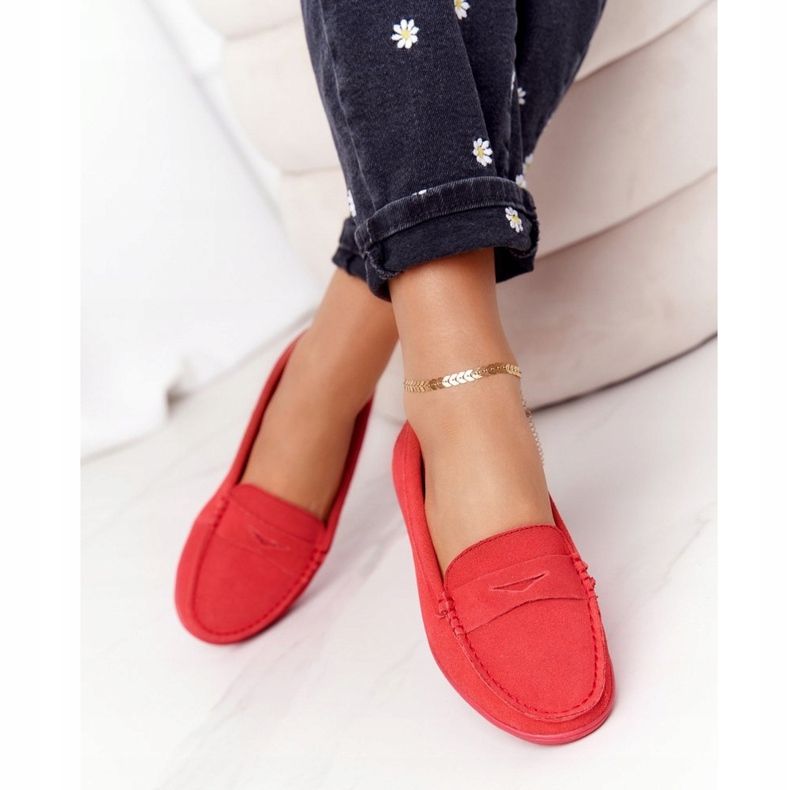 Mocassini da donna in pelle scamosciata Big Star HH274668 Corallo rosso 2