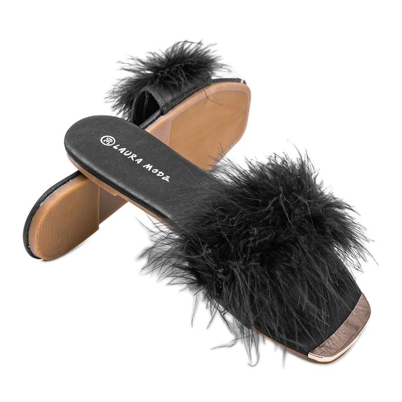 Pantofole nere con piume Vampi nero 1