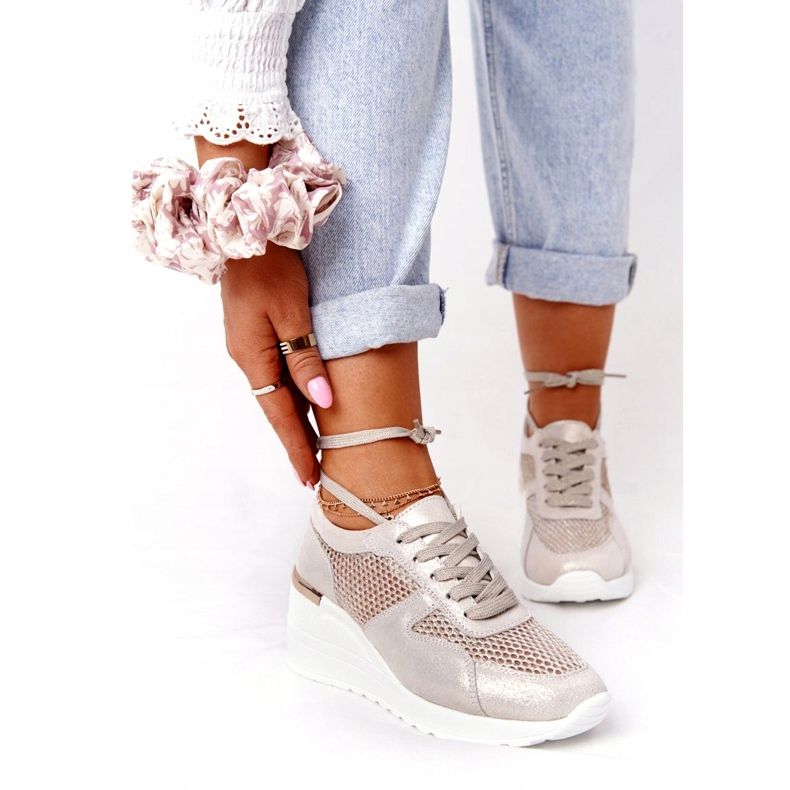 Sneakers Con Zeppa In Pelle Con Rete S.Barski Golden beige d'oro 2