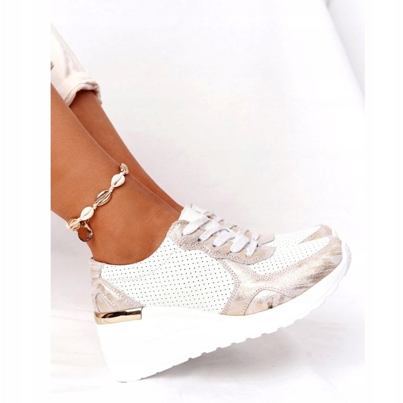 Sneakers In Pelle Con Zeppa S.Barski 82105 Bianco-Oro beige d'oro 2