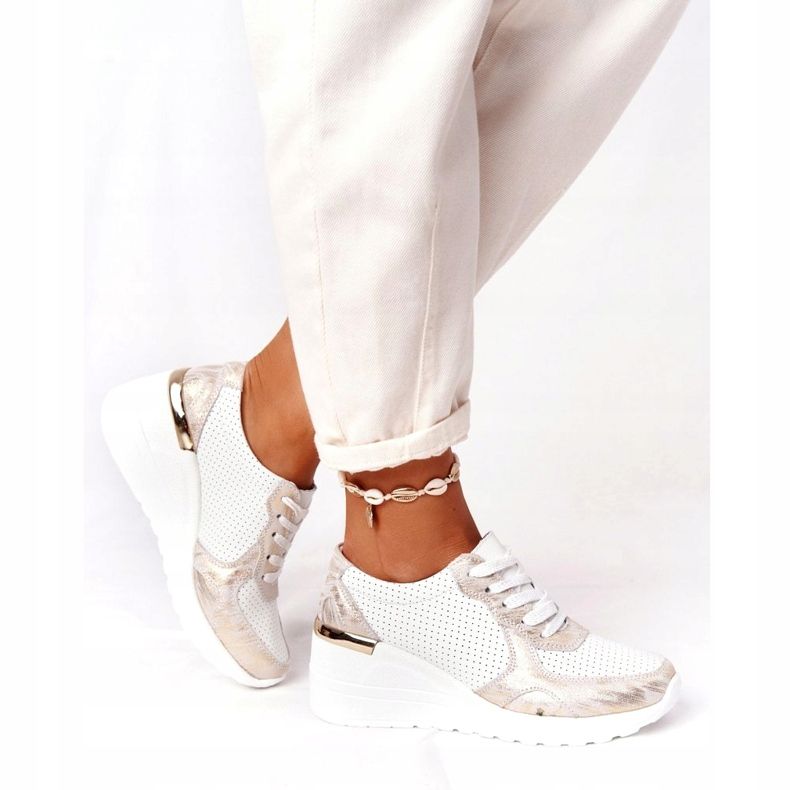 Sneakers In Pelle Con Zeppa S.Barski 82105 Bianco-Oro beige bianca d'oro 3