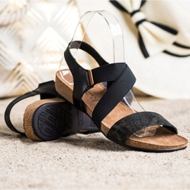 SHELOVET Sandali In Pelle Con Glitter nero 1