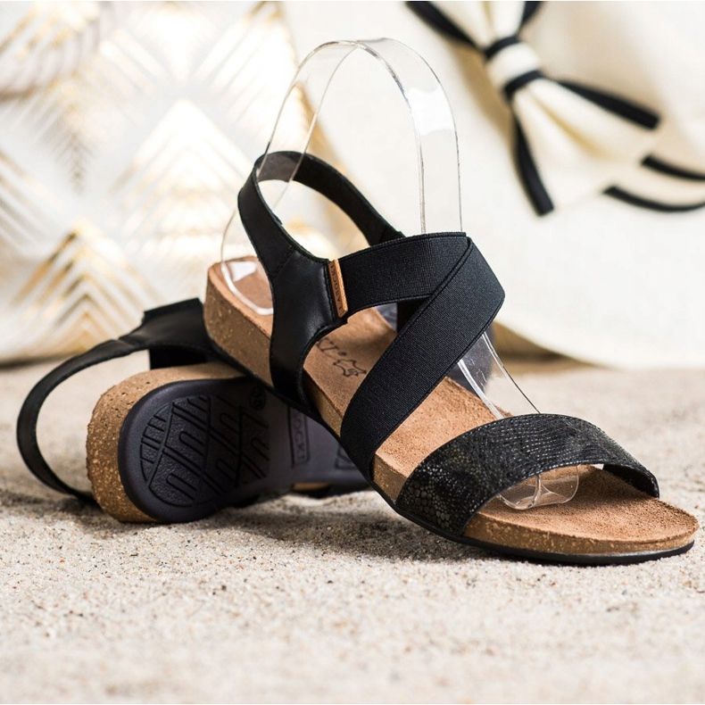SHELOVET Sandali In Pelle Con Glitter nero 1