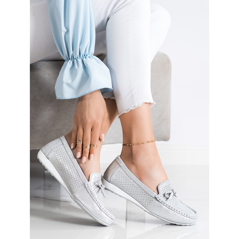 Goodin Scarpe in pelle con fiocco d'argento grigio 1