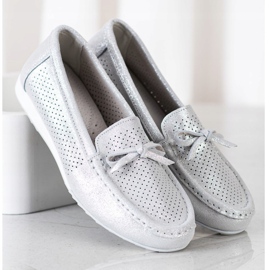 Goodin Scarpe in pelle con fiocco d'argento grigio 2