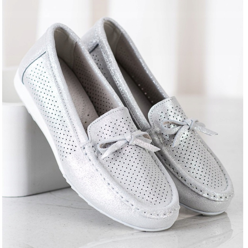Goodin Scarpe in pelle con fiocco d'argento grigio 2