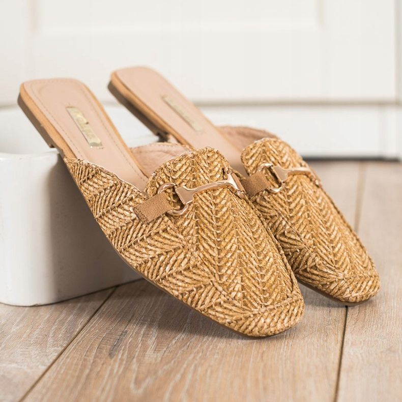 SHELOVET Eleganti Pantofole di Paglia marrone 1