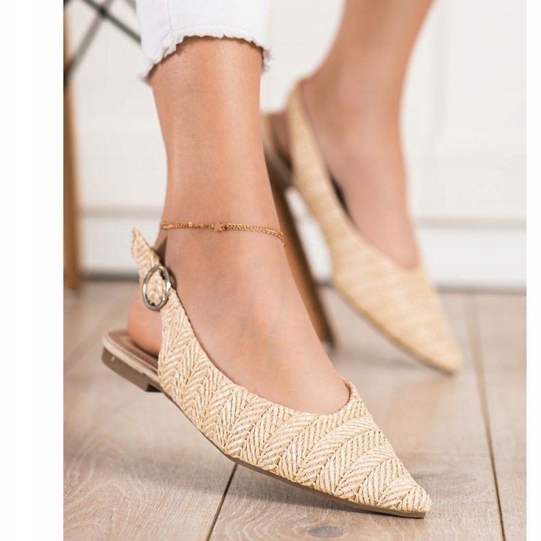 SHELOVET Décolleté di paglia con tacco aperto beige 1