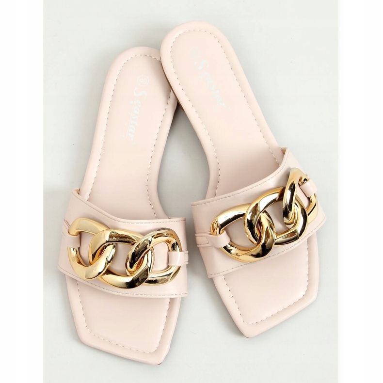 Pantofole quadrate beige con catena CK206P Beige 1