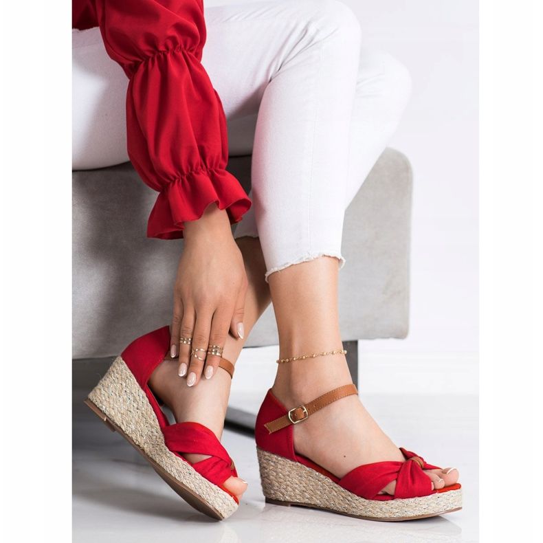 Goodin Sandali con zeppa in tessuto rosso 1